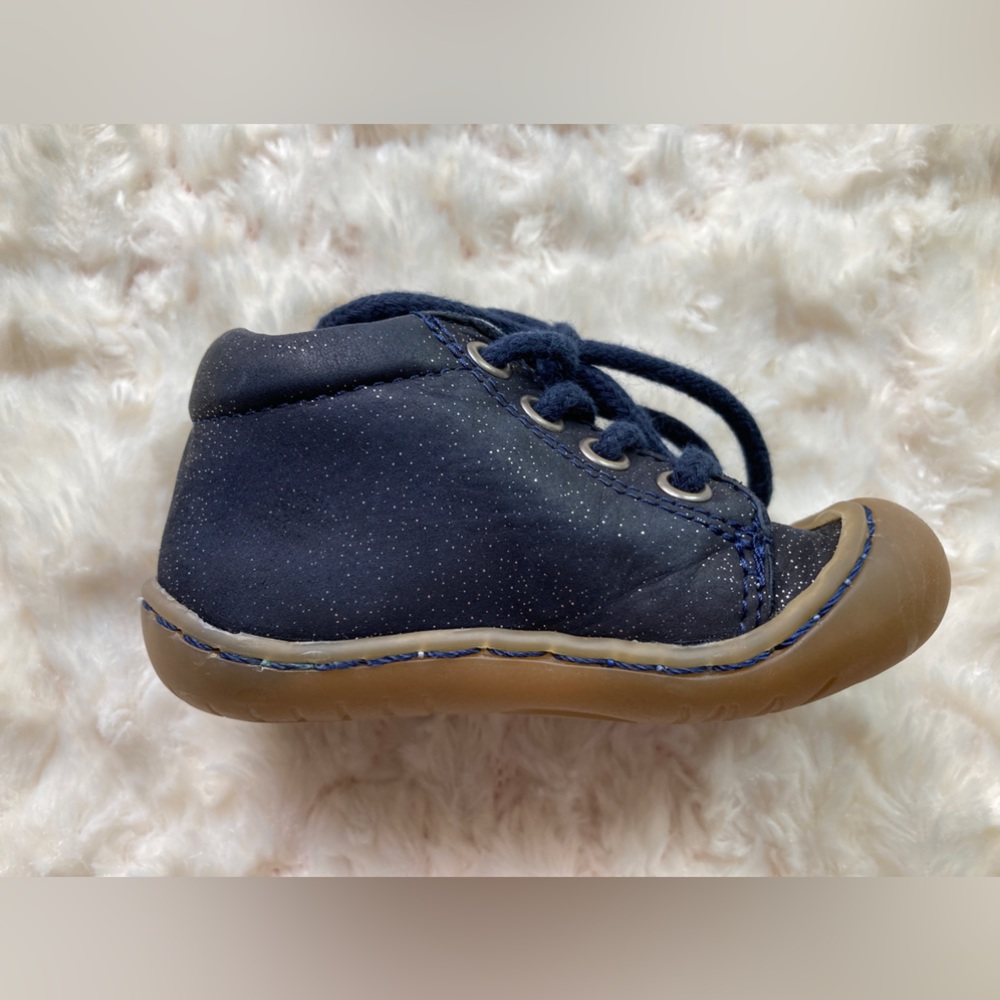 Bellamy Baby Shoes, Navy Blue Sparkle, Tan, Size 3.5